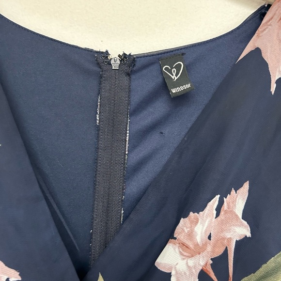 Windsor Navy Blue Floral Chiffon Long Sleeve Skater Flowy Dress M Medium - Picture 10 of 12